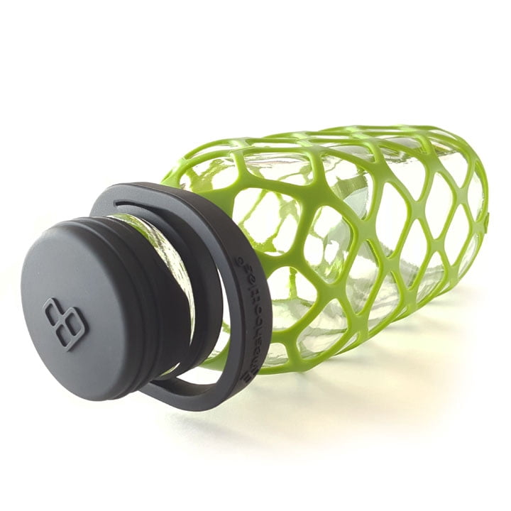 Meshbottles with Silicone Top - Olive Green - Plastic-free, BPA-free, Phthalate-free Glass Water Bottle - 32 oz