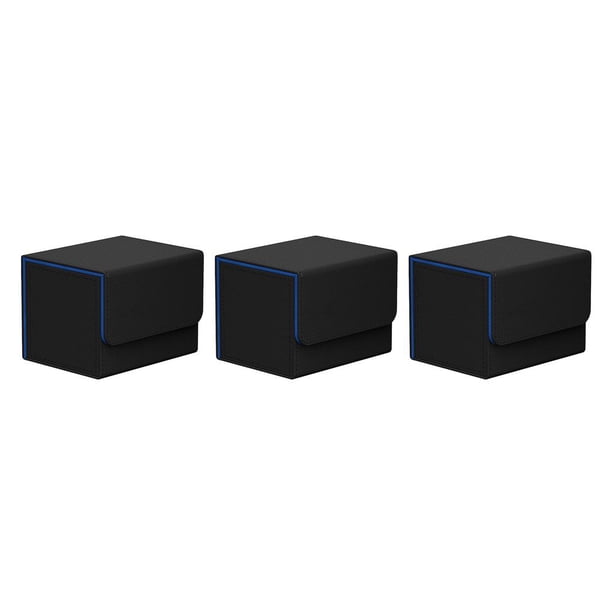 Vogacara Caja de almacenamiento de tarjetas comerciales con tapa Organizador de gran capacidad Estuches para juegos Contenedor Organización Azul negro 3Conjunto