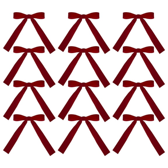 12Pcs Red Christmas Velvet Ribbon Bows Decorations Xmas Ornaments Vintage Decor for Tree, Wreath, Garland