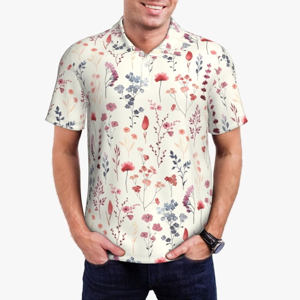 Fotbe Wildflower Watercolor 3 Camiseta Polo de Golf para Hombre con Estampado – Camisa Deportiva Transpirable con Cuello Abotonado-3X-Large