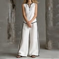 thumbnail image 5 of Cagogo Women's 2 Piece Sleeveless V Neck T-Shirt Wide Leg Pants Set Casual Boho Vacation Outfit Loose Summer Travel Matching Lounge Suits Tracksuit Clothes, White S, 5 of 6