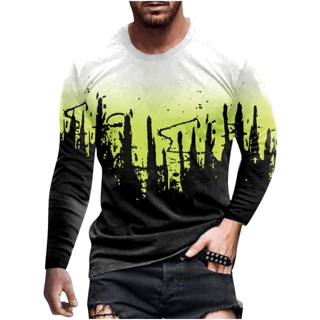 Chandail à Manches Longues pour Hommes Mode Décontractée Col Rond Chandail à Enfiler Imprimé T-Shirt à Manches Longues Blouse