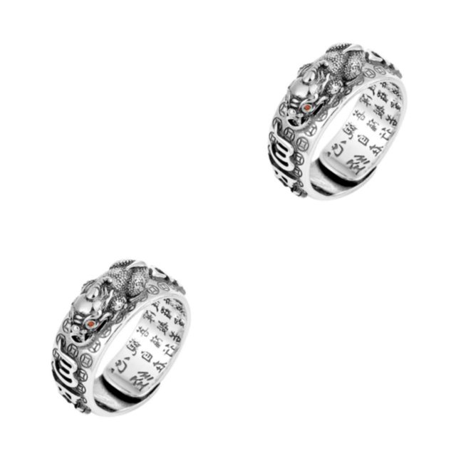 Jumpingount Anillo Vintage portátil para hombre, ceremonia, fiesta, niños, anillos de hip hop abiertos, joyería, adorno de mano a la moda, Plata 2piezas