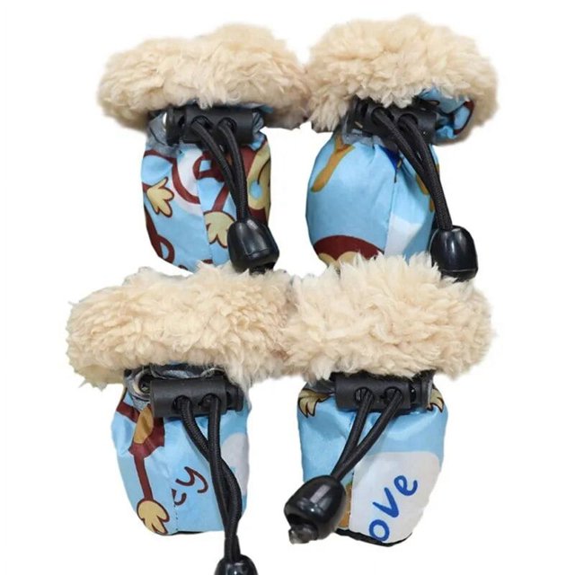 4pcs/set Waterproof Winter Warm Pet Dog Shoes Anti-slip Rain Snow Boots Thick For Small Cats Puppy Chihuahua Socks Booties ShopWise Round