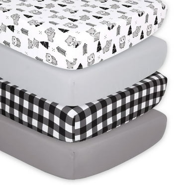 The Peanutshell Fitted Crib Sheet for Boys or Girls, 4 Pack Set, Grey Woodland Plaid