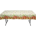 thumbnail image 2 of Fall Autumn Flannel Back Vinyl Tablecloth: Watercolor Sketch of Leaves and Pumpkins Border, Beige Ornate Distressed Background, 2 of 3