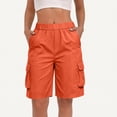 thumbnail image 2 of Sewkxo Bermuda Shorts for Women Cargo Shorts Knee Length Elastic Waist Long Shorts for Summer Casual Shorts with 6 Pockets,Vermilion L, 2 of 6