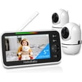 thumbnail image 1 of HelloBaby Monitor para bebés de 5 pulgadas con batería de 26 horas, 2 cámaras con zoom panorámico, inclinación y zoom, monitor para bebés con audio y video de alcance de 1000 pies, sin WiFi, VOX, visi, 1 of 5