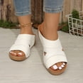 thumbnail image 2 of Women's Orthopedic Sandals Open Toe Splice Leather Platform Slides Summer Casual Cushioned Slip on Walking Shoes Soft Sole Slippers White Size 8, 2 of 9