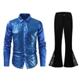 thumbnail image 4 of CONZONE Carnival Mens 70S Disco Set 2 Peice Dance Suit for Men Glitter Sequins Long Sleeve Tops Flared Pants Funny Stage Performance Outfits, 4 of 4