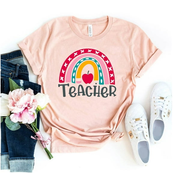 Rainbow Teacher T-shirt Inspirational Tee Kindergarten Shirts Women's Teaching Gift Appreciation Top Preschool Shirt Primary Tshirt
