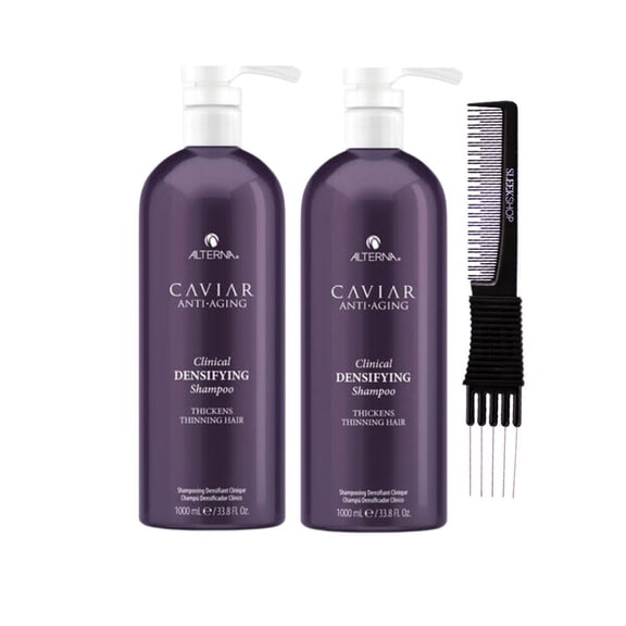 ALTERNA Caviar Clinical Densifying Shampoo (33.8 oz) with SLEEKSHOP Teasing Comb Pack of 2