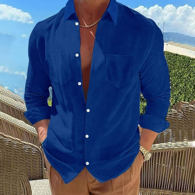 Fankiway Chemises à Manches Longues pour Hommes Mode Décontractée Col Rabattu Cardigan Chemise Blouse Hauts Chemises Habillées pour Hommes Grande Taille