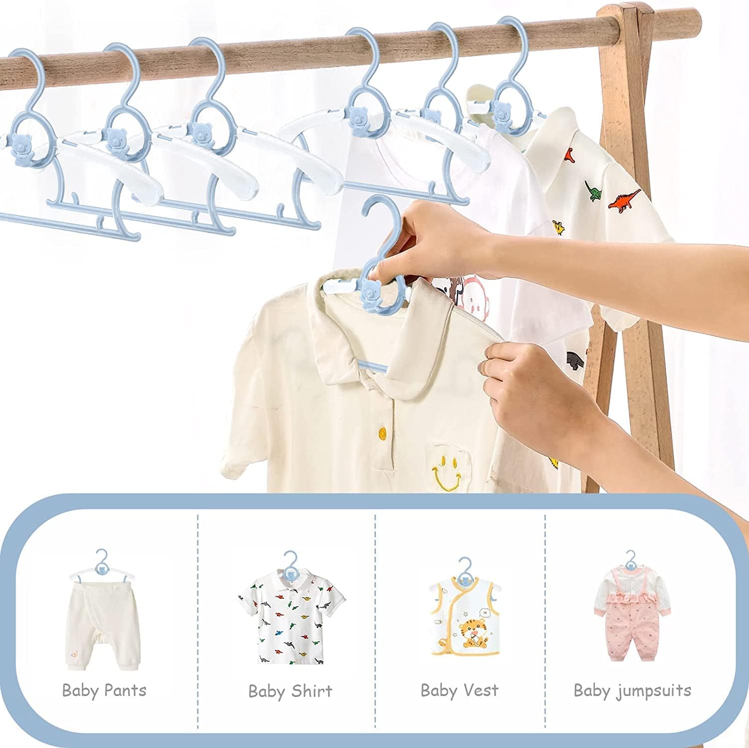 Adjustable Baby s, 20pcs Toddler Kids Child Nursery Closet s - Non-Slip, Extendable, Ideal for Newborn Clothes (Colourful Bear Design)