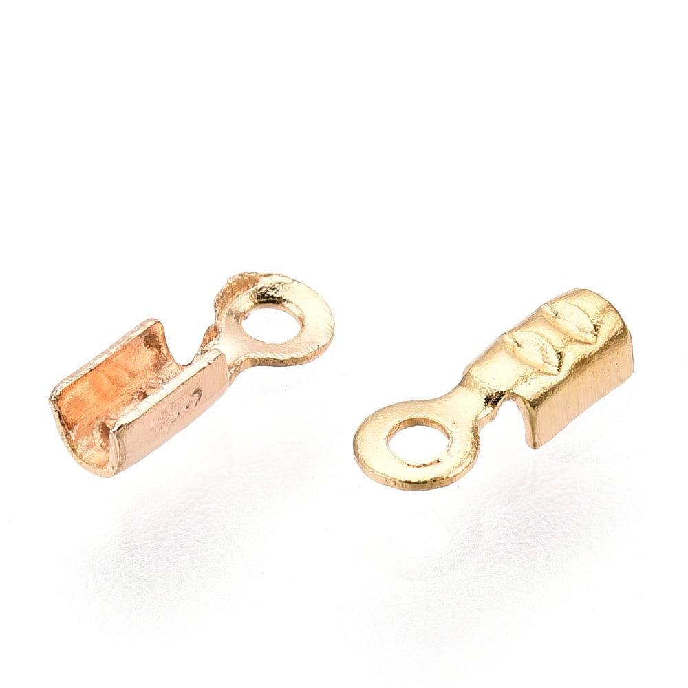 Brass Folding Crimp Ends Fold Over Crimp Cord Ends Nickel Free Real 18K golden Plated 7.5x2x1.5mm Hole: 1mm