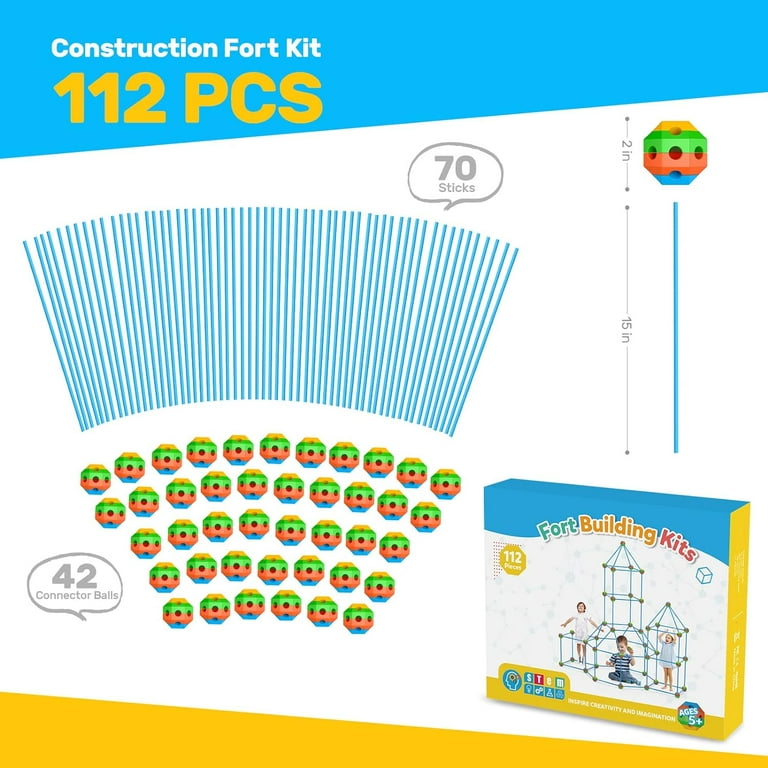 112 Pcs Fort Building Kit for Kids, Tecboss Construction STEM Building Toys  for 4-12 Year Kids Builder Gifts with a Blanket to DIY Building Castles