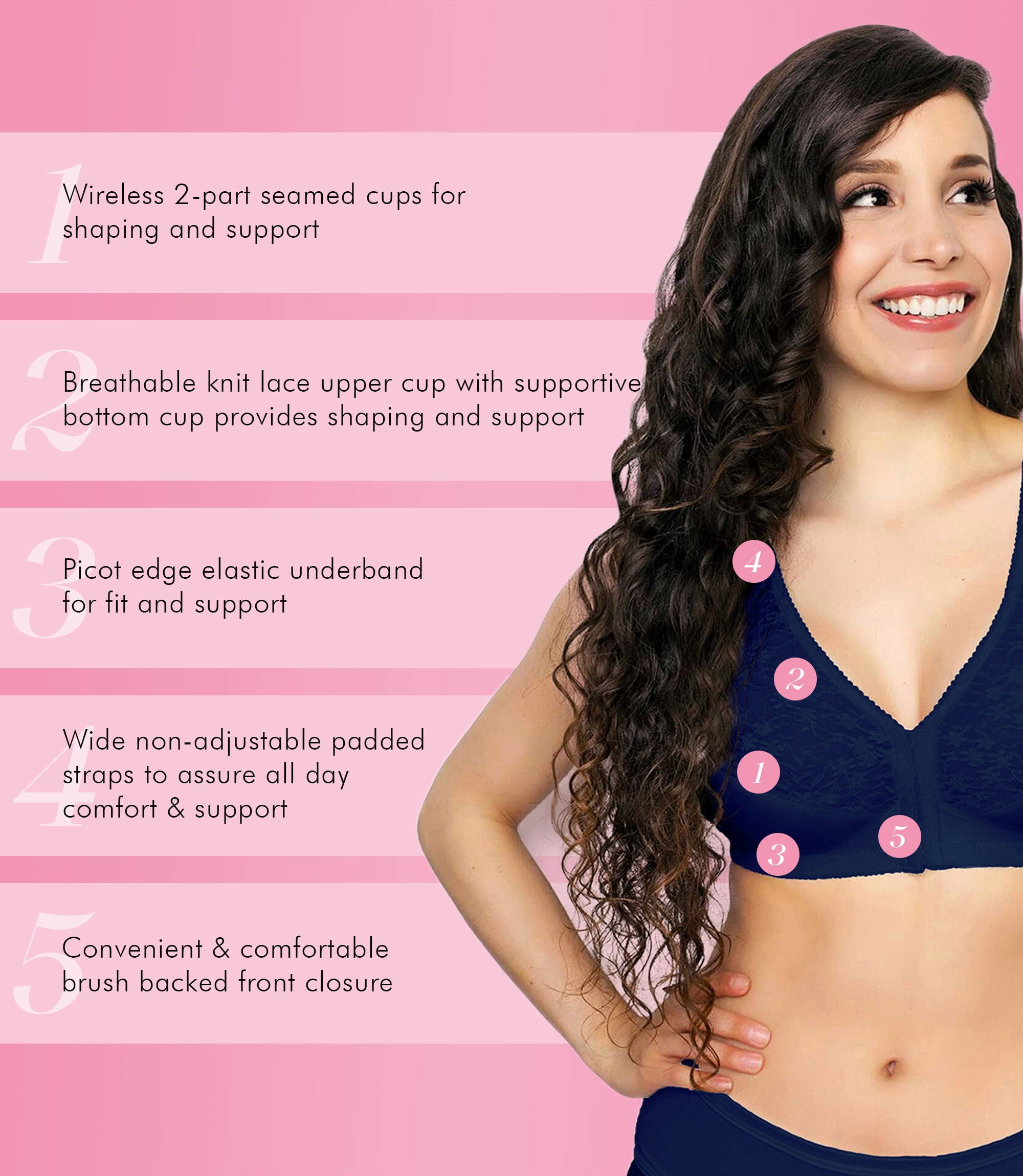 Exquisite Form 5100565 Fully® Lace Wireless Back & Posture Support Bra with Front Closure