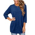 thumbnail image 4 of Neewe Womens Classic Plain Tops 3/4 Sleeve Shirts Round Neck Loose Casual Blouses Long Pullover with Pocket Daily Outfits, 4 of 6