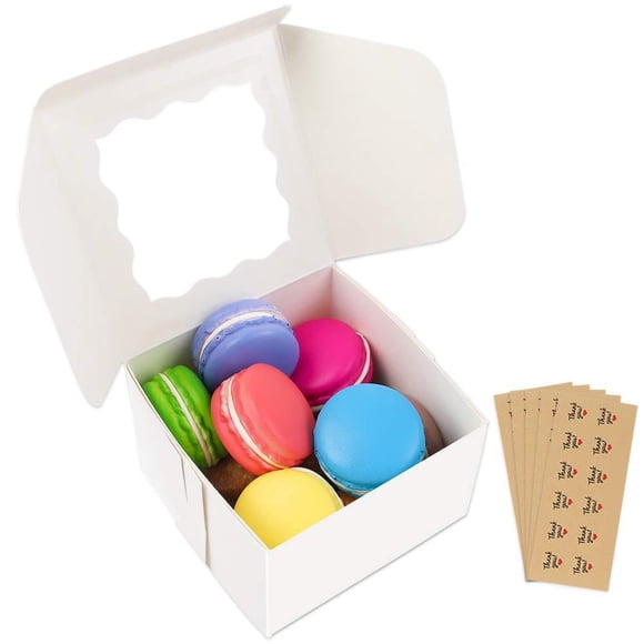Moretoes 50pcs 4x4x2.5 Inches White Bakery Boxes with Window 50