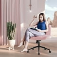thumbnail image 5 of IWMH Ergonomic Armless Task Office Chair with Wheels, Cross Legged Wide Seat Desk Chair, Pink Velvet Upholstered Swivel Vanity Chair, for All Ages, 5 of 10