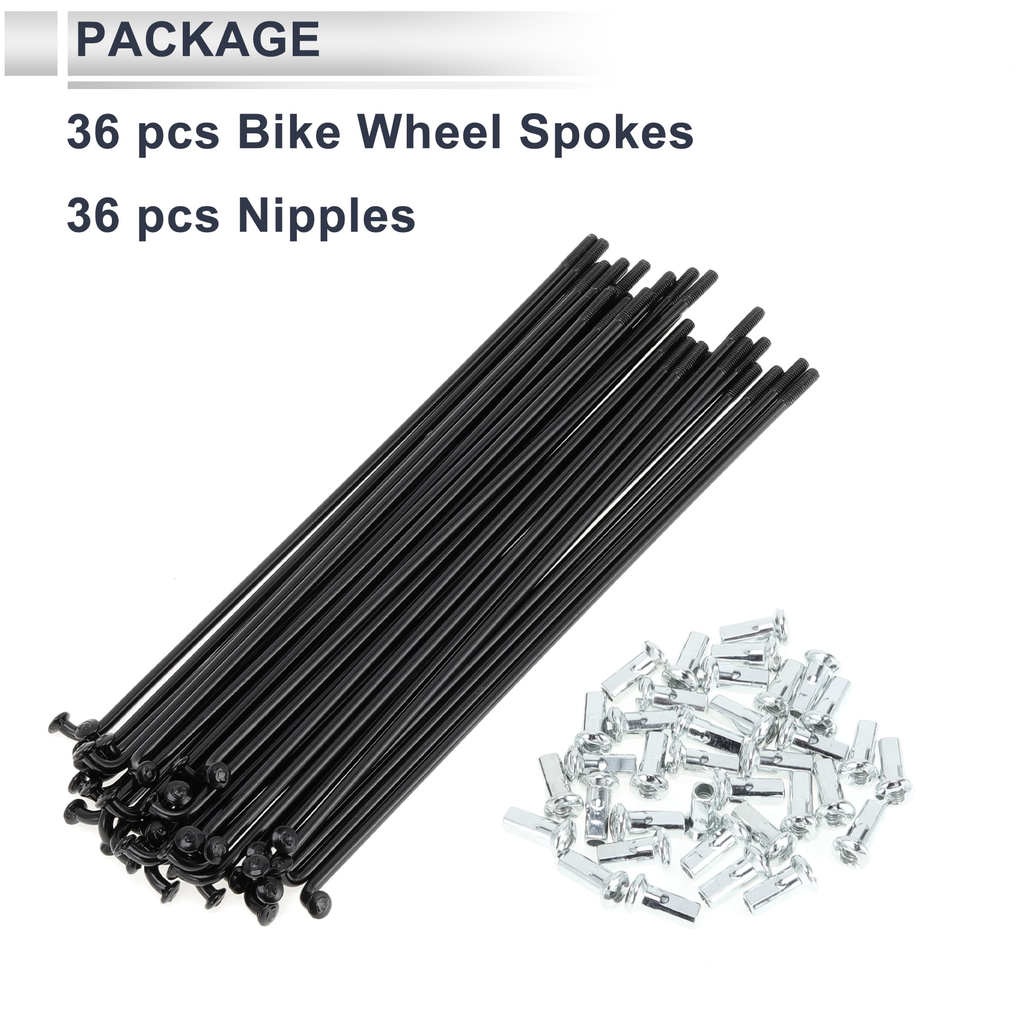 Unique Bargains 36Pcs Universal 12G Bicycle Wheel Spokes with Nipples Black 6.26"