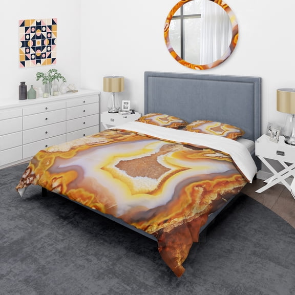 Designart 'Precious brown agate with crystals' Stone Duvet Cover Set
