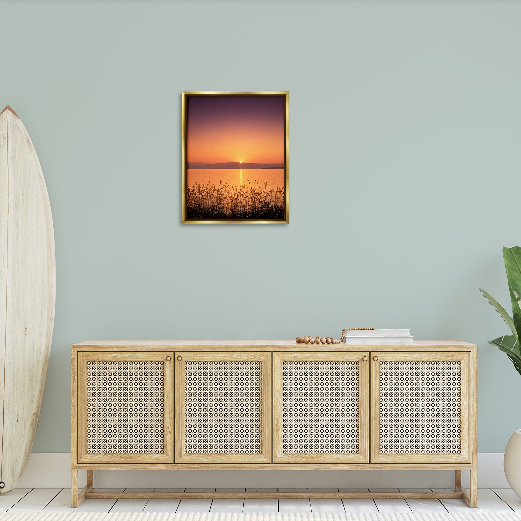 Stupell Industries Deep Orange Sunset Landscape Photography Gold Floater Framed Canvas Art Print Wall Art, 25 x 31