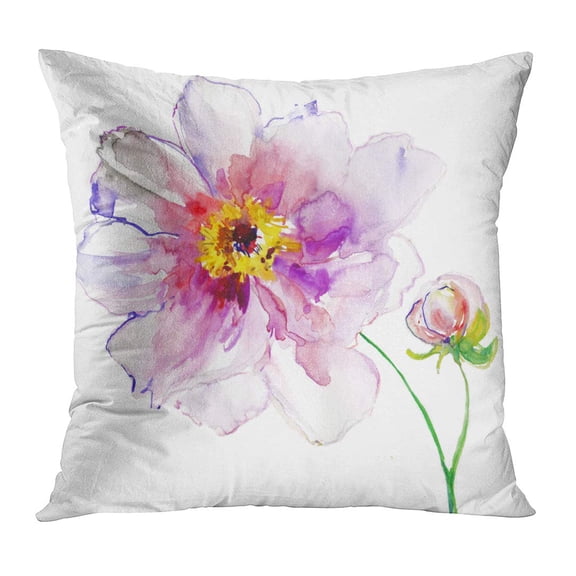 ECCOT Watercolor Floral Luxurious White Peony Flower in Pastel Colors Painting Pink Summer Pattern Romantic Pillow Case Pillow Cover 20x20 inch