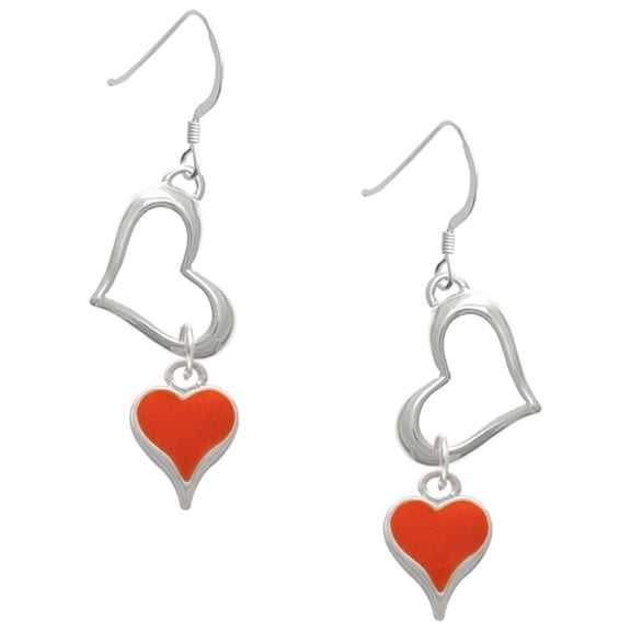 Delight Jewelry Silvertone Small Long Orange Heart Open Heart French Earrings