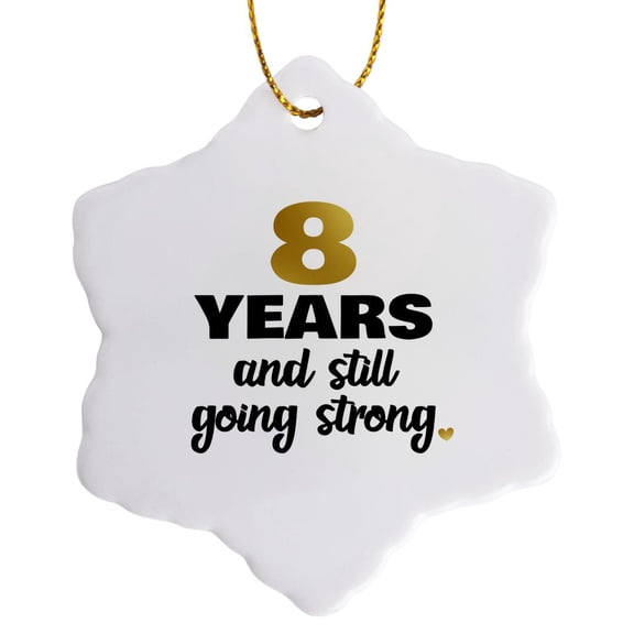 3drose, 8 Years Anniversary Still Going Strong Gift for 8th Wedding Anniversary, 3 inch Snowflake Porcelain Ornament