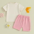 thumbnail image 3 of Bagilaanoe 2pcs Toddler Baby Girls Shorts Set Letter Print Short Sleeve T-Shirt Tops + Shorts 6M 12M 18M 24M 3T 4T Kids Casual Summer Clothes, 3 of 8