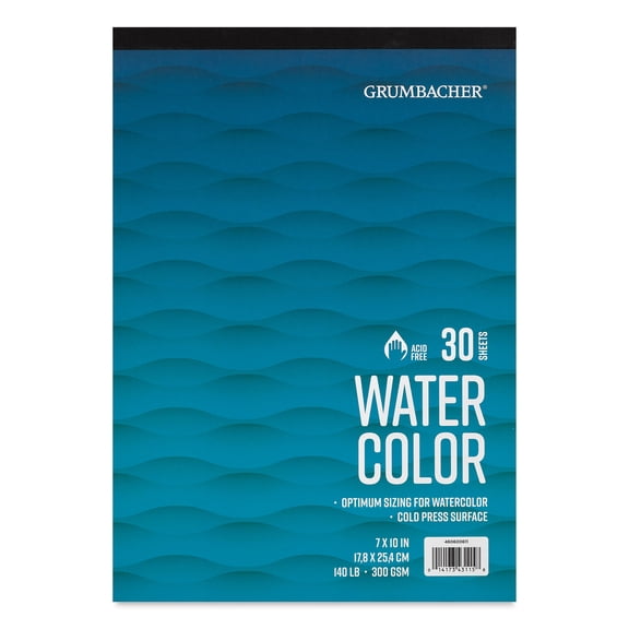 Grumbacher 7" x 10" Cold Press Watercolor Paper Pad, 140 lb. / 300 GSM, Tape-Bound, 30 Sheets/Pad