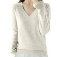 thumbnail image 5 of Sevevn Women's Solid Color Knitted Sweater Long Sleeved V-Neck Fashionable Top Beige XXL Great Gifts for Less, 5 of 7