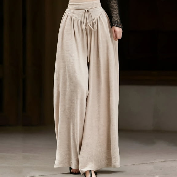 SNKSDGM Women's Plus Dress Pants Women Petite Short Wide Leg Pants Women Petite Length Wide Leg Casual Pants Style High Waist Elastic Waist Slightly Flared Trousers