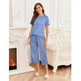 thumbnail image 3 of Ekouaer Women's Pajamas Set Short Sleeve Top With Capri Pants Pjs Lounge & Sleepwear Set, 3 of 3