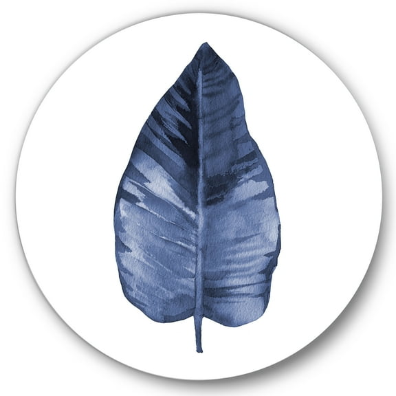 Designart 'Blue Leaf Watercolour On White Background' Traditional Circle Metal Wall Art 36x36 - Disc of 36