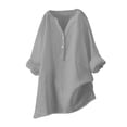 thumbnail image 1 of Blusa holgada con botones para mujer: manga larga, cuello en V, color liso, estilo informal y elegante, adecuada para ocasiones cotidianas y festivas, 1 of 5