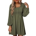 thumbnail image 2 of Sales Today Clearance Women's Casual Dress Womens 2024 Casual Dress Smocked Crewneck Button Up Long Sleeve Empire Waist A Line Dress, 2 of 9
