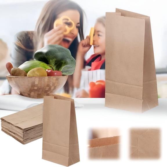 CCOCC 50 Pack Mini Kraft Paper Bags, 3.54 X 2.16 X 7.08 Inch Durable Brown Paper, Heavy Duty Snack Bag Small Cookie Party Favor Bags