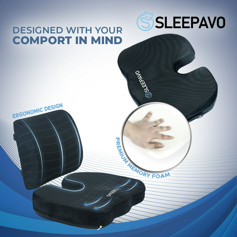 Sleepavo Car Seat Cushion - Office Chair Cushion for Sciatica Pain Relief -  Lumbar Support Back Pillow - Seat Cushion for Tailbone Pain Relief 