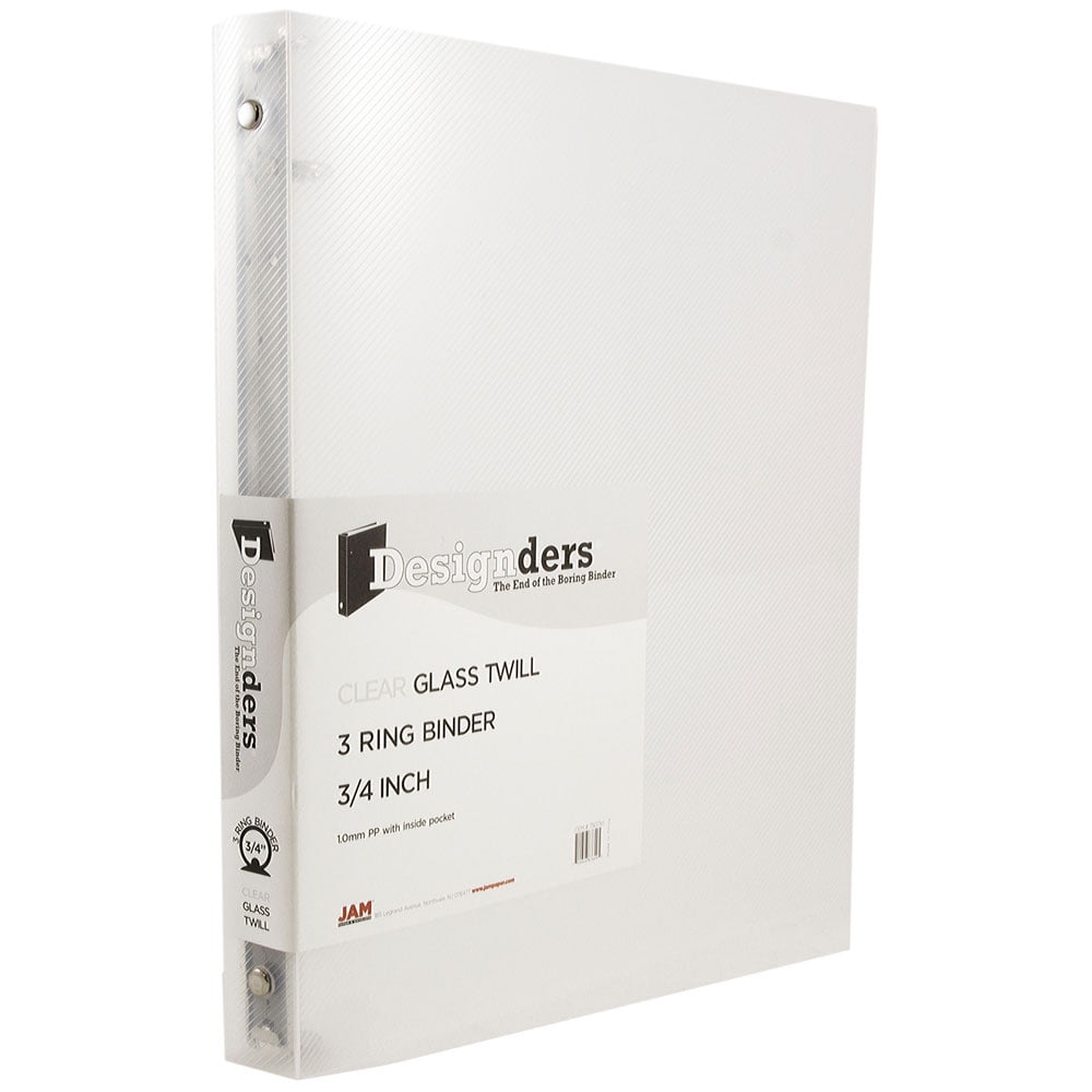 JAM Plastic 3/4 in Binders, 3 Metal Rings, Clear, 1/Pack