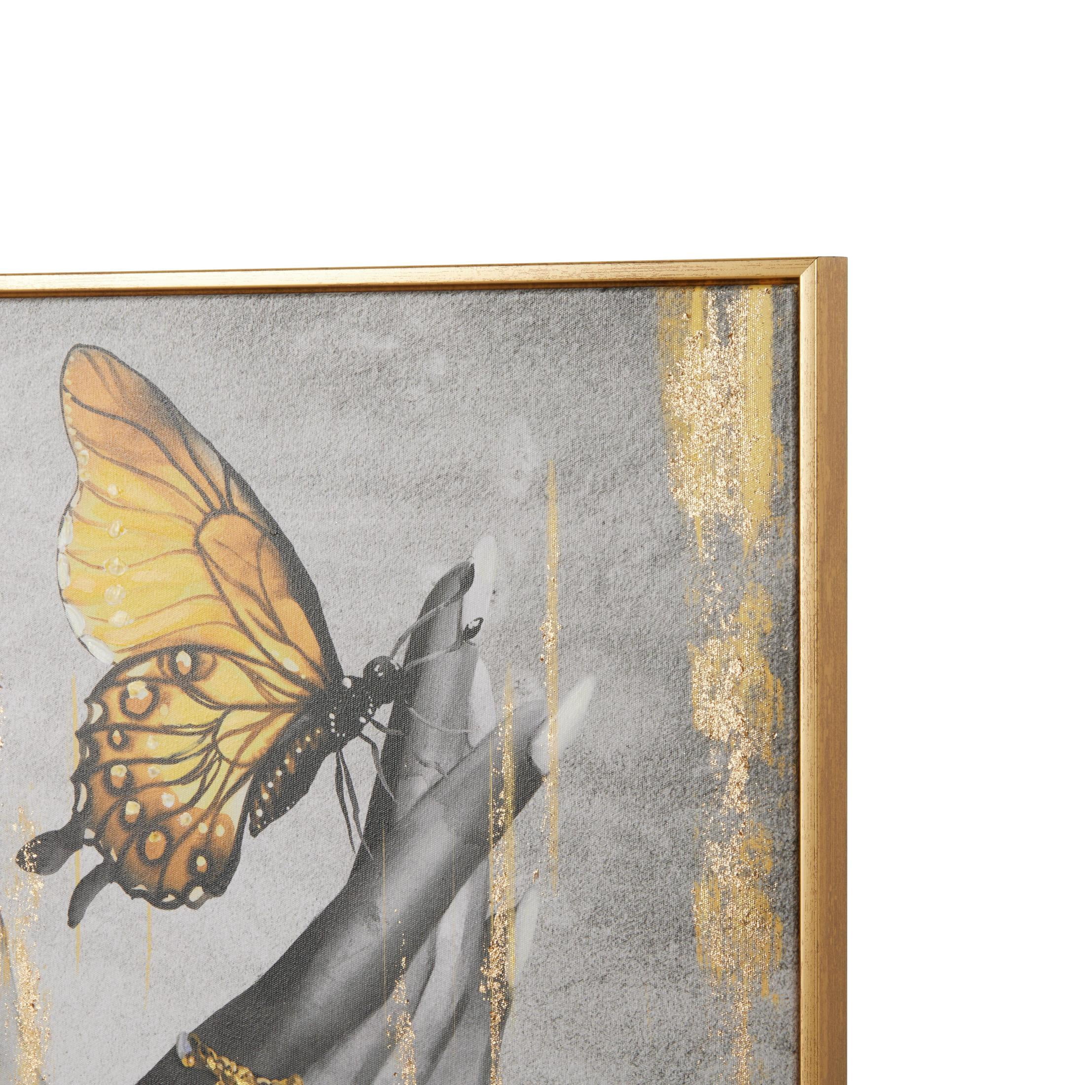 24" x 30" Shaded Butterfly Framed Wall Art with Jeweled Hands and Gold Foil Accents, by DecMode