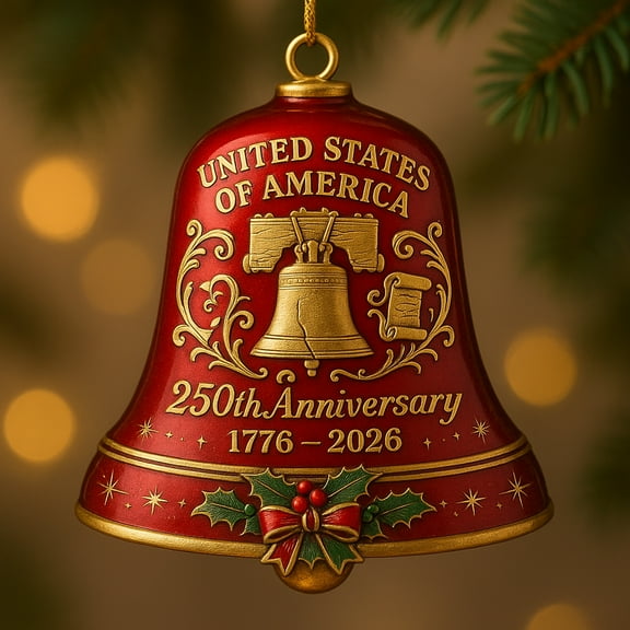 United States 250th Anniversary Bell Ornament, 250th Anniversary USA Ornament, 250 Patriotic American Liberty Bell Metal Christmas Ornament, Unique Gift for US Citizens, Hanging Patriotic Decor