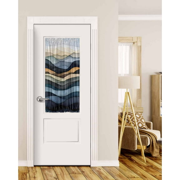 Modern Geometric Blackout Curtains French Door Curtains for Door Window, Summer Colorful Coastal Beach Wave Privacy Drapery for Patio/Sidelight Doors, 1 Panel with Tieback, 25 x 40 Inches