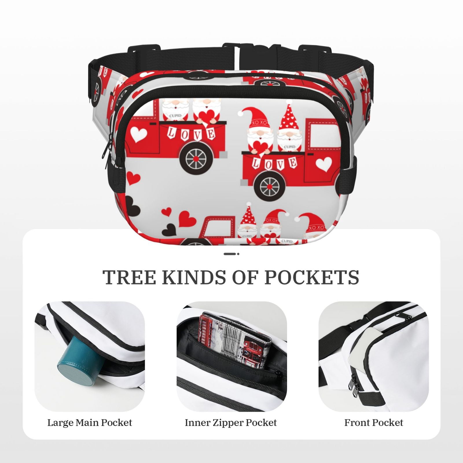 Picia Gnomes On The Car Print Square Double-Layer Waist Bag Mini Adjustable Waist Belt Bag Exercise Running Travel Hiking
