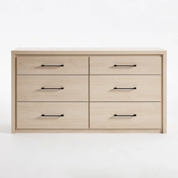 ARKANTOS Dresser for Bedroom, 6 Drawer Double Dresser, Modern Chest of Drawers with Deep Drawers, Wooden TV Stand for Living Room, Hallway, Light Oak