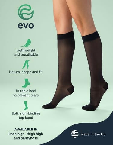EvoNation Women’s Knee High 8-15 mmHg Sheer Graduated Compression Socks – Mild Pressure Compression Garment