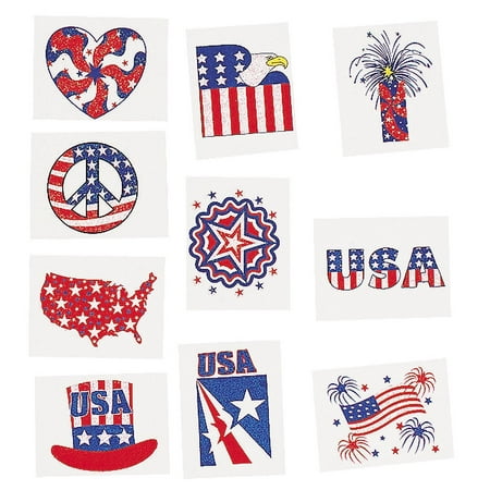 Patriotic Temporary Tattoos - Glitter Patriotic Temporary Tattoos 72 count (6 dozen)