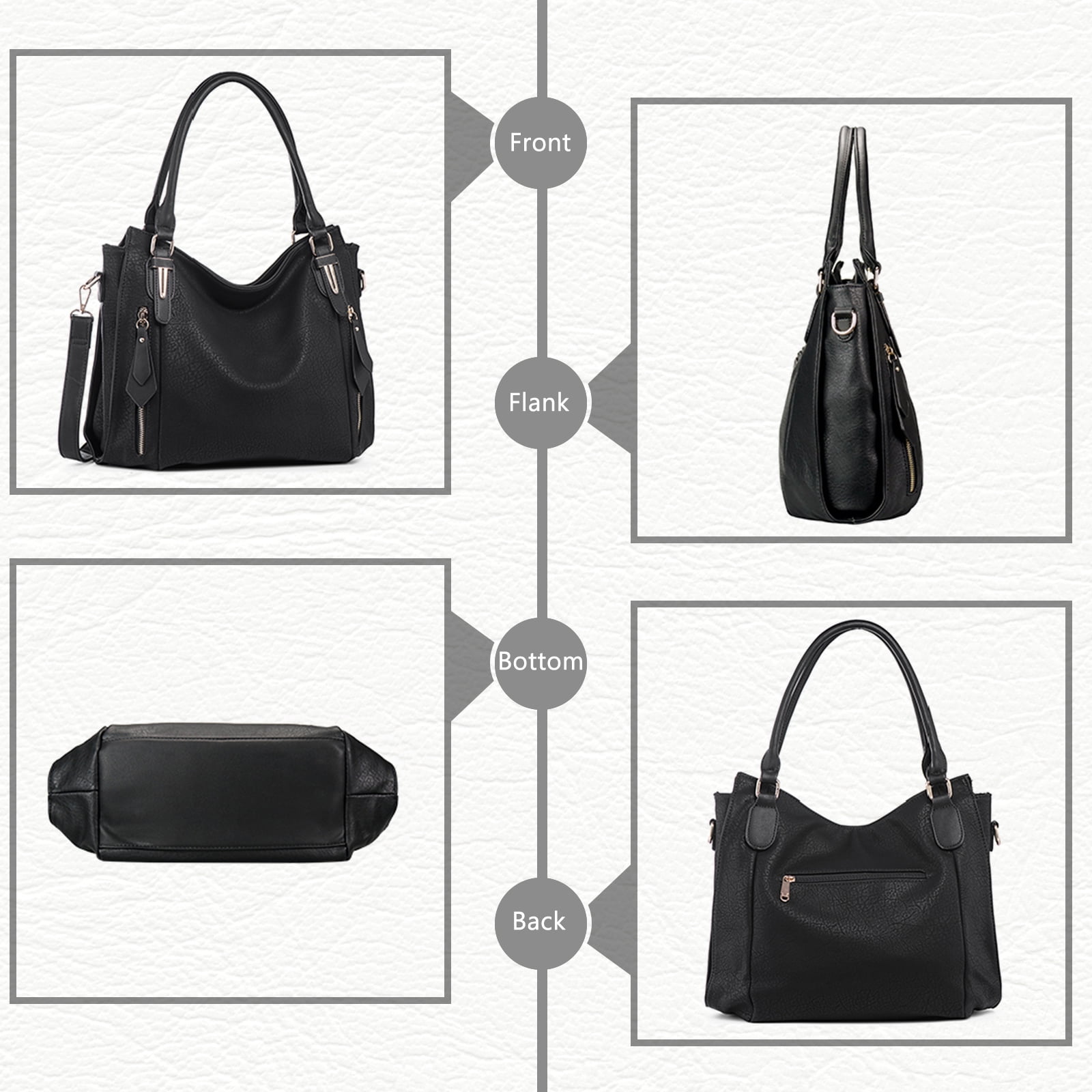JOYSON Women's Shoulder Bag,Handbags,Tote Zipper Purse PU Leather Top-handle Satchel Bags Ladies Medium Black