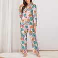 thumbnail image 2 of KLL Tropical Plants Print Women's Long Sleeve Pajamas with Pants Sleepwear Loungewear 2 Set-Large, 2 of 7